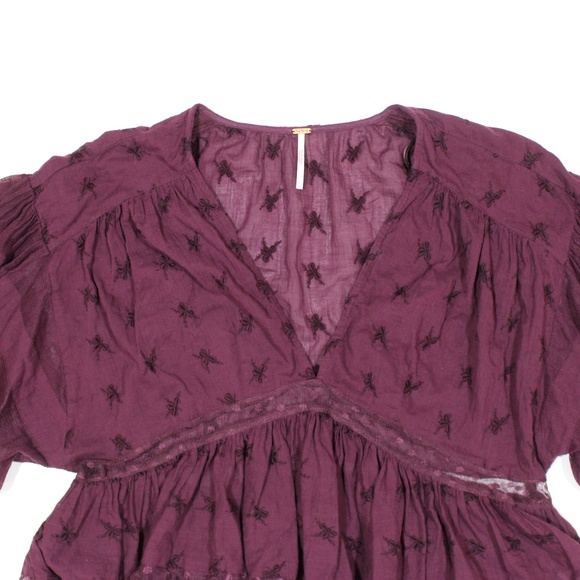 Free People Sheer Embroidered Lace V Neck Crop Top - Picture 4 of 6